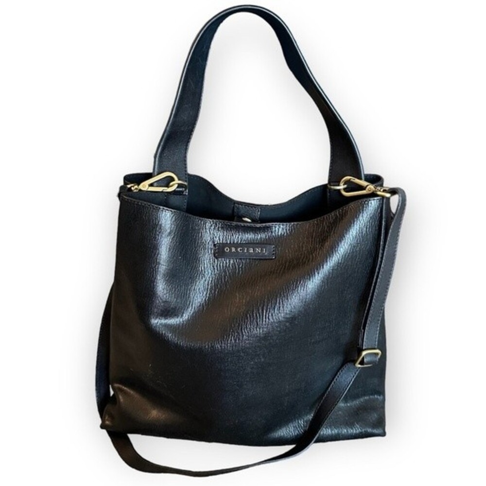 Orciani Black textured leather shoulder bag